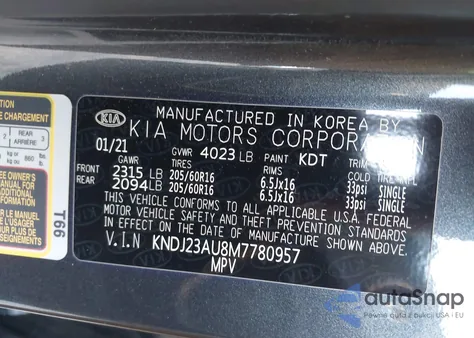 2021 Kia Soul S из США, поврежденный, VIN KNDJ23AU8M7780957